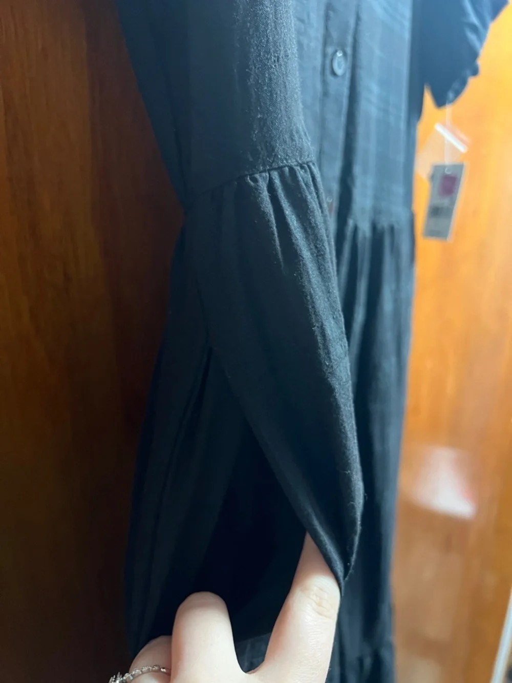 Women’s Black Button-Front Midi Dress - Classic Collared Style - Picture 3 of 5